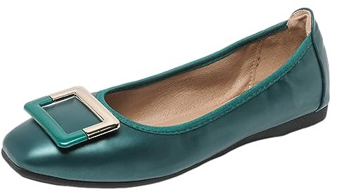 ANUFER Women's Soft Ballet Flats Square Toe Slip-On Walking Shoes Green DX2830 UK4