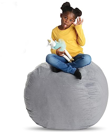 Creative QT Stuff ’n Sit, extra große 38-Zoll-Sitzsack-Aufbewahrungshülle für Kuscheltiere und Spielzeug – hellgrauer Cord