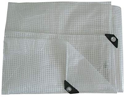 4m x 4m Clear Leno Tarpaulin - Heavy-Duty Waterproof 100 GSM Reinforced Transparent Tarp Sheet with Mesh Support, Rubber Strengthened Corners - UV‑Resistant Cover for Garden, Greenhouse, Groundsheet