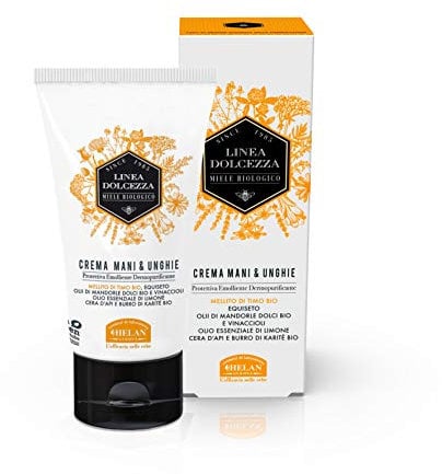 Helan Linea Dolcezza - Hand Cream & Nail Strengthener with Organic Shea Butter, Beeswax & Sweet Almond Oil - Nourishing Cream for Soft Skin with Emollient, Dermopurifying Action - Made in Italy, 75 ml