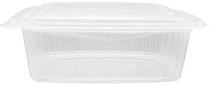 TELEVASO - 400 uds - Envase/recipiente para comida con tapa bisagra oval - Capacidad 1000 ml - Polipropileno (PP) transparente - Contenedores desechables con tapa, apto para microondas