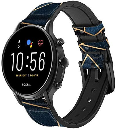 Navy Blue Graphic Art Cinturino in pelle Smartwatch per Fossil Womens Gen 5E, Womens Gen 4, Hybrid Smartwatch HR Charter taglia (18mm)