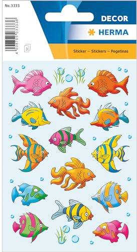 HERMA 3333 Sticker Fische aus Papier, selbstklebend, permanent, 3 Blatt / 42 Sticker