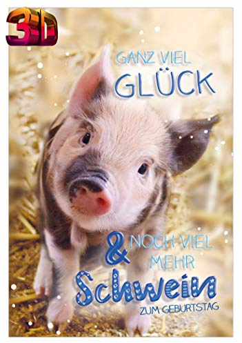 KE - 3D Effekt Geburtstagskarte mit lustigem Schweinchen-Motiv, inklusive Umschlag, DIN B6 Format, perfekt für Glückwünsche und Feiern