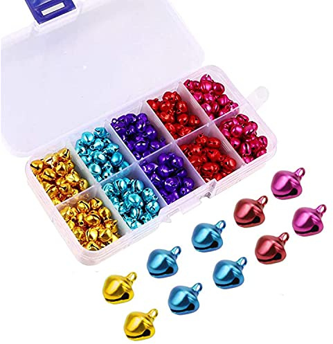 300 Stück Glöckchen, kleine Bastelglocken mit Aufbewahrungsbox, Mini-Glöckchen für Weihnachten, bunte Metallglocken für Party- und Festival-Dekorationen, Ornamente, 8 mm, 10 Farben