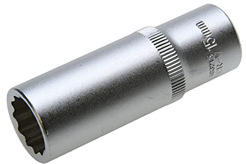 15 mm Lange 12-kant/Zwölfkant Steckschlüssel-Einsatz/Stecknuss Nuss Vielzahn (Doppel-6-kant) 3/8-Antrieb (Chrom-Vanadium-Stahl)