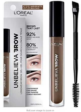 L'Oreal Paris Unbelieva-Brow Longwear Waterproof Tinted Brow Gel, Smudge-resistant, Transfer- Proof, Quick Drying, Easy and quick application with precise brush, Warm Brunette, 0.15 fl. oz.