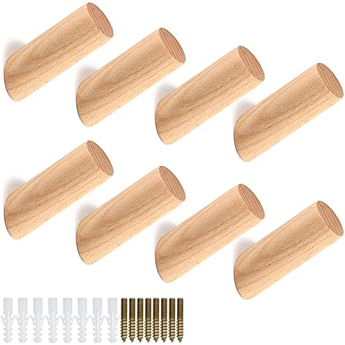 Jerxiero wandhaken holz 8 Stück Holz Haken,Wall Mountable Holz Kleiderhaken,garderobenhaken holz Kinder Vintage Garderobe Jackenhalter Holzhaken Handtuchhaken Aufhänger 8cm große Kleiderbügel