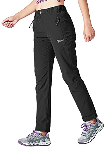 YSENTO Damen Wanderhose Outdoorhose Wasserdicht Schnelltrockend Stretch Trekkinghose Funktionshose mit Reißverschlusstaschen(Schwarz,M)