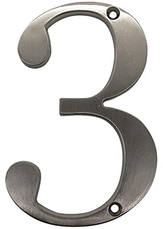 3D Floating House Plaque Numbers Silver Brushed Nickel 4 Inch Height Weatherproof Door Plate Address Digits Zinc Alloy Screw Mounted Big Mailbox Sign Exterior Signage #0-9, for Yard Street (3)