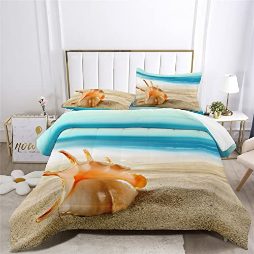 XIICOO Bettdecke Set Nautilus Blaue Schale Bettwäsche Shell of The Beach Bohemian on The Sea | 1 Bettdecke + 2 Kissenbezüge(3Pcs) Oder Spannbettlaken (4Pcs) (B,SINGLE-3PCS)