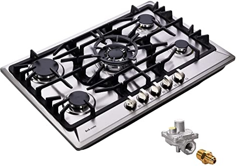 30 Inch Gas Cooktop, Built-in Stainless Steel 5 Burners Stovetop LPG/NG Convertible Stove Top Dual Fuel Hob DM527-SC02