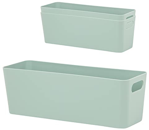 3x Ordnungsbox - 10 cm hoch - GRÜN - für Flaschenregaleinsatz Würfelregal - 30x10x10cm - 2 Liter - Ordnungskorb - Organizerbox - Ordnungssystem Kunststoff - Aufbewahrung