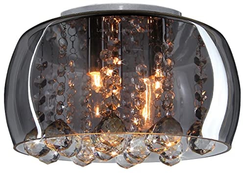 Modern Flush Mount Crystal Ceiling Light Round Glass Ceiling Lamp Shade Smoked Grey H3073