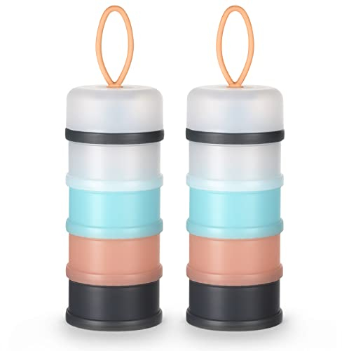 Vicloon Distributeur de lait en poudre pour bébé, 2PCS Portable 4 Compartiments Boîte Doseuse à Poudre de Lait, pour le voyage et les activités de plein air, Gris & Rose & Bleu