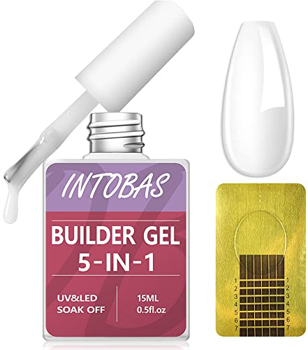 INTOBAS Kit Gel de Construction Ongle 15ml, Builder Gel pour Ongle Avec 100Pcs Chablon Ongles pour Extensions, Gummy Base Pose Americaine, Gel x Pose Americaine, Vernis Semi-permanent Laiteux Blanc