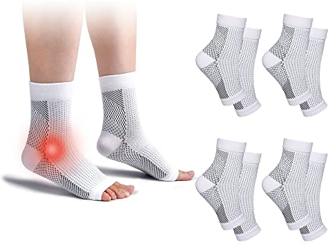cheap4uk 4 Paar Kompressionssocken Damen Herren Sprunggelenkbandage Kompressionsstrümpfe Knöchelbandage Fußbandage für Plantarfasziitis Arthritis Verstauchte Knöchel Fersensporn Sport (Weiß, 34-37)