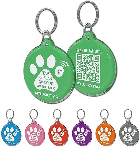 MYLUCKYTAG NFC & QR Code Smart Pet ID Tag Personalisierte Hund-Katze-Tag, Online-Haustier-Profil, Haustier Standort Alert E-Mail, Digital Pet Tag, Quiet Pet Tag, Durable Pet ID, Hundehalsband Tag