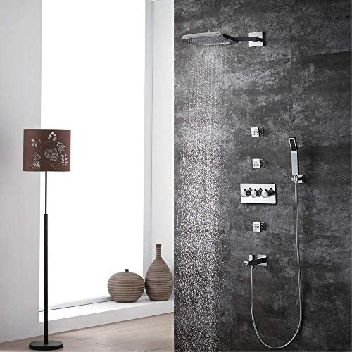 ZEDARO 5 Funktion und Kälte Unterputz-Badezimmer-Duschgarnitur Kupfer Quadratischer Wasserfall-Top-Spray 200 250 mm Seitenbrause Wandthermostat-Handbrausegarnitur Schöner praktischer Luxus