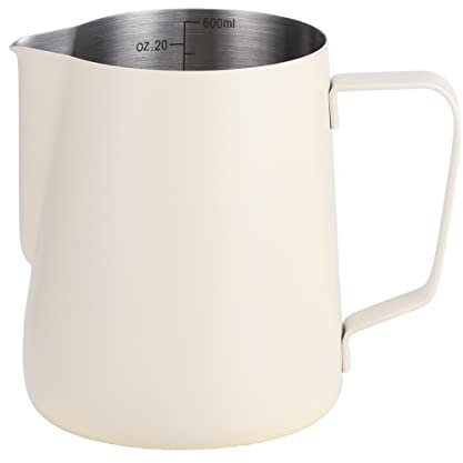 ALXBSONE Milchaufschäumkrug, 600 ml, verdickter 304 Edelstahl, Kaffee ziehen Tasse Milch schäumende Tasse, Espresso Kaffee dampfenden Topf, Milchkännchen Krüge(Weiß)