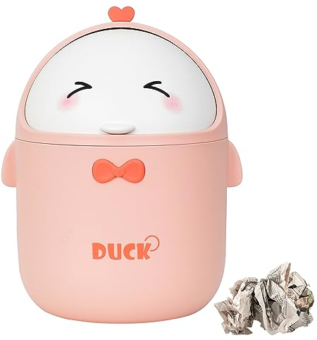 Papelera Escritorio Pequeña, Mini Papelera de Escritorio con Tapa, Papelera de Mesa Portátil, Papelera de Mesa de Maquillaje Estilo Dibujos Animados Lindo, para Oficina, Cocina, Dormitorio (rosa)