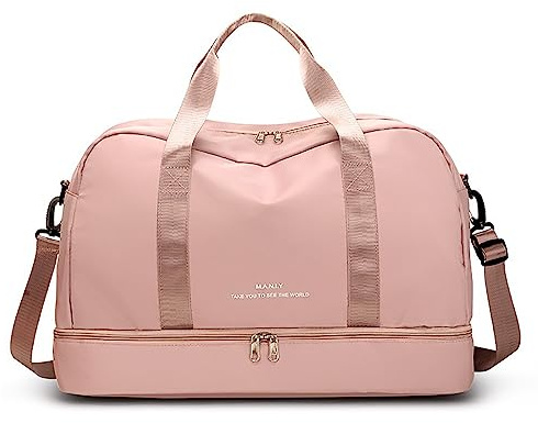 Vllcsla Sac de Sport avec Poche Humide, Compartiment de Chaussures, 39,2 L Sac de Voyage Sac de Week-End avec Compartiment de Chaussures, Sac de Sport Femme Noir Rose Violet (Rose pâle)