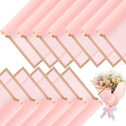 Yahenda 420 Blatt Blumengeschenkpapier Blumenstrauß Geschenkpapier Blätter mit Goldrand Koreanischer Stil Geschenkpapier für DIY Handwerk Geschenk Paket Dekoration Blumenbedarf, 58 x 58 cm (Rosa)