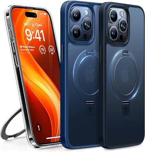TORRAS Ostand für iPhone 15 Pro Hülle für MagSafe (Nr.1 Magnetkraft, Unsichtbarer Ständer, Militärischer Schutz) Stoßfest Handyhülle iPhone 15 Pro Case Kratzfeste Schutzhülle All-in-One Blau
