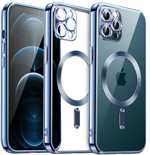 JETech Soft Clear Case for iPhone 12 Pro 6.1-Inch, Camera Lens Full Protection, Compatible with MagSafe Wireless Charging, Shockproof Electroplated TPU Phone Cover (Blue)
