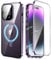 360 Degree Case iPhone 14 Pro Magnetic Stand Double-sided Protection Case Compatible with Magsafe Kickstand Shockproof Metal Bumper Clear Tempered Glass Screen Protector case Transparent Purple