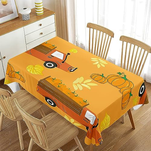 Mateju Table Cloth Rectangular Tablecloth Wipe Clean Tablecloths, 3D Pumpkin Table Decoration for Party Kitchen Garden Indoor Outdoor (140x160cm,Pumpkin Cart)