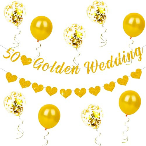 JeVenis 50th Golden Wedding Anniversary Gifts Anniversary Party Balloons Decoration 50th Golden Wedding Anniversary Decoration Cheers To 50s Anniversary Decoration