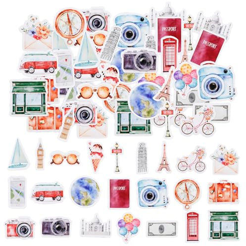 SHANFAA 46 Piece Mini Travel Stickers - Cottagecore Decor Sticker Stickers for Journaling, Notebook, Water Bottle, Album, Phone Case, Laptop, Card Making