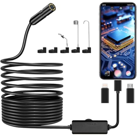 YOVOCA Endoskopkamera mit Licht, 1920P HD Endoskop Kamera Handy, 5,5mm Inspektionskamera Rohrkamera 5m mit 8 LED Licht IP67 Wasserdichtes für iPhone, iPad, OTG Android Geräten