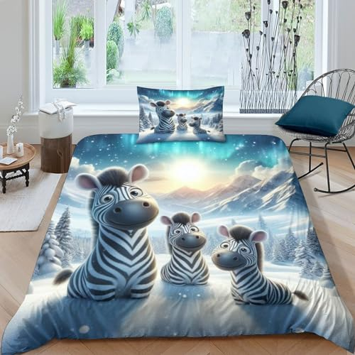 EsaSam Bettwäsche-Set Bettbezug süßes Zebra 3D, Mikrofaser-Bettwäsche Superweicher, Atmungsaktiver Bettbezug. (Single(135x200cm))