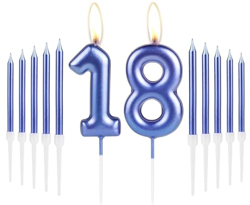 Royal Blue Happy 18th Birthday Candles Set, Blue Number 18 Candle, Blue Birthday Candles for Cake, Party Cake Candles Cake Toppers for Girl Boy Women Men 18th Birthday Decorations Wedding Anniversary