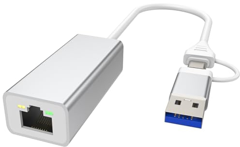2 in 1 USB C auf Ethernet Adapter 1000M, USB auf RJ45 Gigabit Ethernet LAN Netzwerkadapter, Netzwerk Adapter auf USB-C mit Windows XP, MAC OS, Linux, Telefon, Tablet, Laptop
