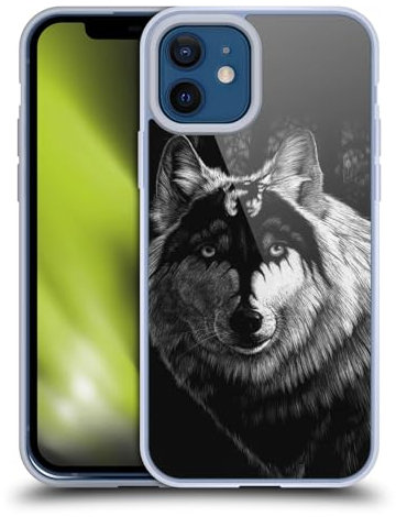 Head Case Designs Offizielle Stanley Morrison Grauer Wolf mit Drachenmarkierung Schwarz und weiß Gelhülle Kompatibel Mit Apple iPhone 12 / iPhone 12 Pro Und Kompatibel Mit MagSafe