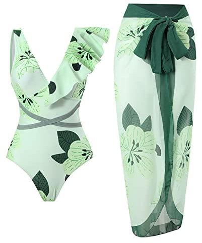 BOTCAM Costume da bagno con ferretto coppa D bikini con cintura costume da bagno camicetta set costume da bagno donna pancia 44 coppa F, Verde menta, S