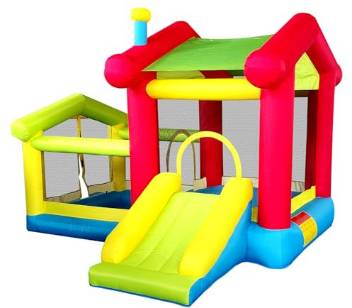 GIOPLAY Casa Gonfiabile per Bambini con Scivolo e Area Giochi, Struttura Rimbalzante da Giardino, Rosso e Verde