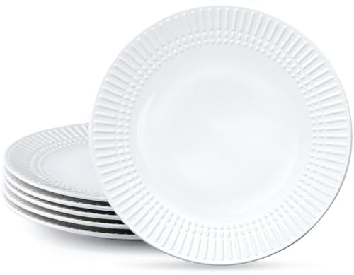 NUTRIUPS Platos Llanos Blancos, Juego de 6 Platos Ceramica, Platos Servicio para Aperitivos, Pastas, Ensaladas, Bocadillos, Filetes, Apto para Microondas, Horno y Lavavajillas (27 cm-juego de 6)