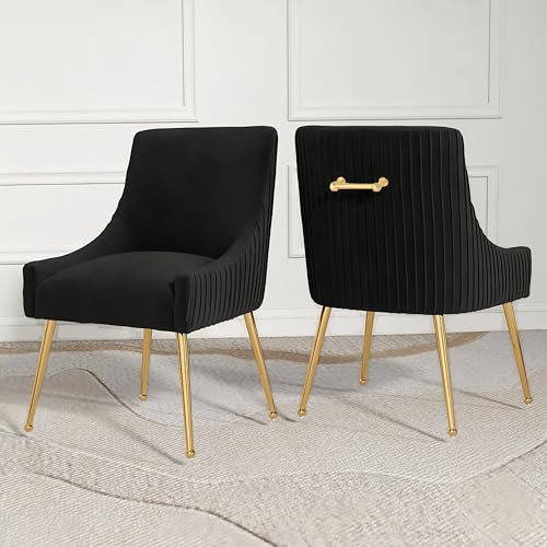 VANTEN Stuhl Esszimmer, Set Aus 2 Stühlen, Moderne Esstisch Stühle- und Sessel Esszimmer Mit Goldenen Beinen,Sessel Wohnzimmer für Empfangsraum,Schlafzimmer und Küche(Schwarz)
