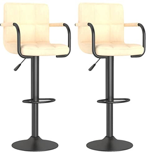 vidaXL 2X Barhocker mit Armlehnen Höhenverstellbar Drehbar Küchenhocker Barstuhl Tresenhocker Thekenhocker Tresenstuhl Bistrohocker Creme Samt