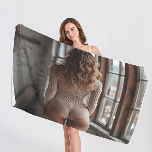 QEODAH Strandtuch 90x180 Sexy Frau - Schnelltrocknend & Ultraleicht & Sandfrei & Weich Mikrofaser Handtücher,Nackte Frauen Strandhandtuch Badetuch Handtuch, Pflegeleicht Badetücher