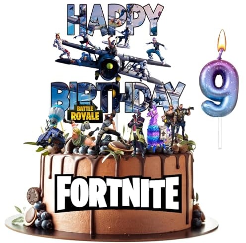 9th Video Game Happy Birthday Cake Topper, Paper Badge Party Supplies Decoration Supplies for Kids Adults Girls Boys