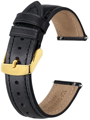 BISONSTRAP Retro Leder Uhrenarmband für Herren, Ersatzarmband aus Ölgewachstem Kalbsleder, Schnellverschluss, 22mm, Schwarz (Goldene Schnalle)