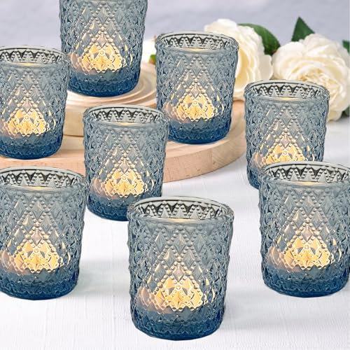 Glas Teelicht-Kerzenhalter Satz von 8, Votivkerzenhalter für Tisch Centerpiece, Glas-Kerzenhalter-Set für Hochzeit, Haus, Party-Dekoration (Blau)
