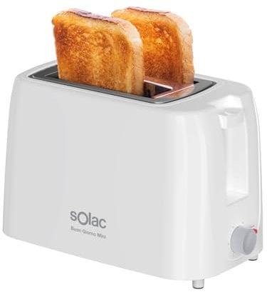 Solac - Tostador Mini Buon Giorno 750W, 2 Ranuras para Pan de Molde, Selector de 6 Niveles de Tostado, Sistema de Auto centrado, Bandeja Recoge Migas Extraíble, Alojamiento para Cable