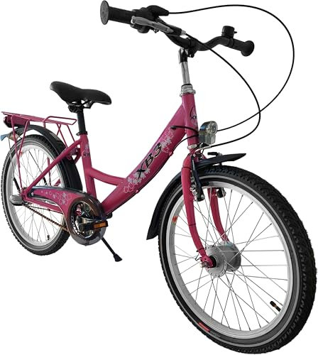 XB3 20 Zoll Kinderfahrrad für Mädchen, 3 Gänge mit Nabenschaltung, mit Nexus Nabendynamo Mädchenfahrrad mit Rücktrittbremse und LED-Licht StVZO rosa