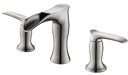 Robinet de lavabo de Salle de Bain largement répandu, Robinet de lavabo Chaud et Froid à 2 poignées, robinets de lavabo à 3 Trous avec tuyaux d'alimentation en Eau, brossé